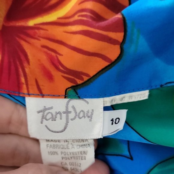 Tan Jay Vintage Button Up Collared Shirt ~ Sz 10 ~ Blue ~ Floral ~ Short Sleeve - Picture 4 of 4